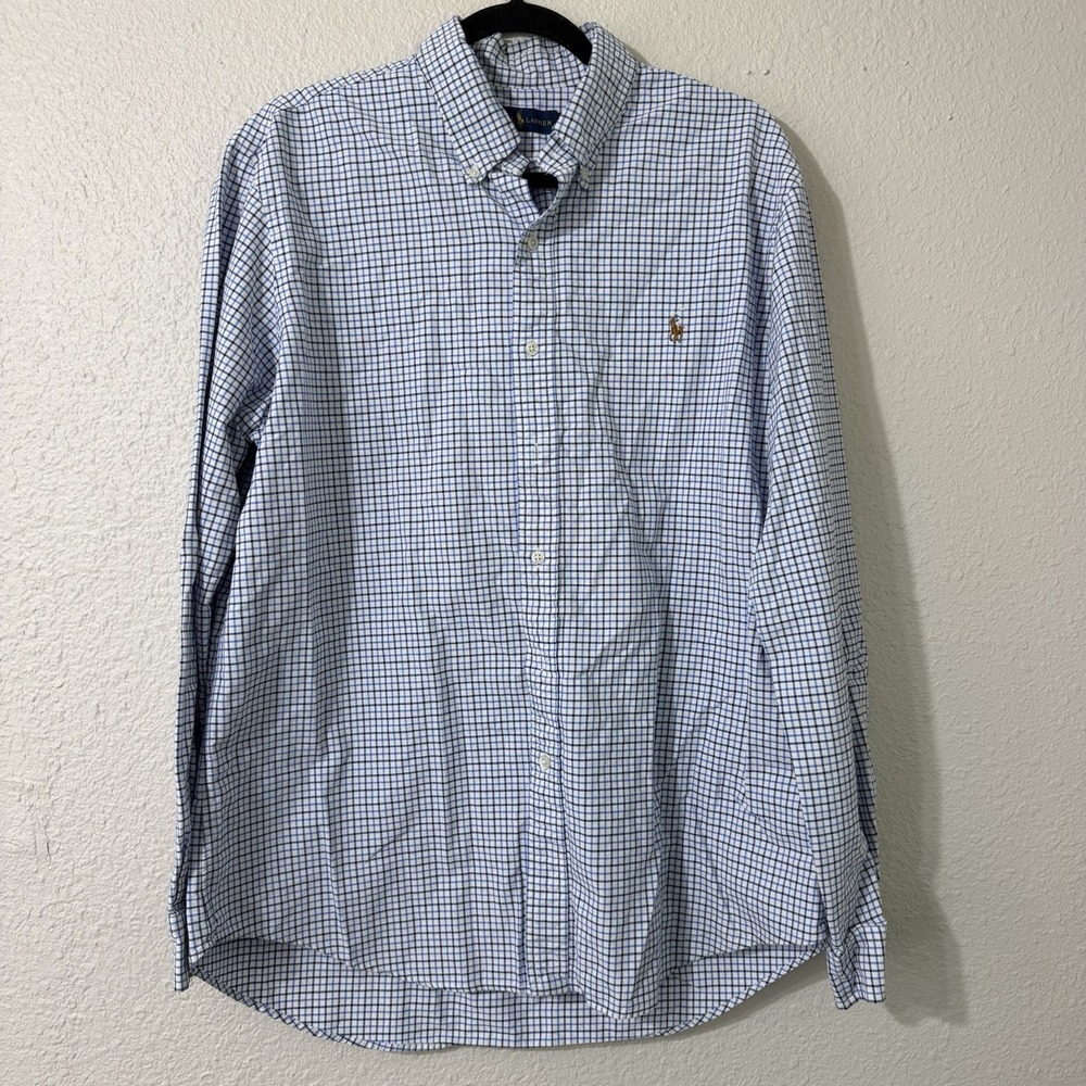 ralph lauren mens xl button down Blue Plaid Preppy Pony Work